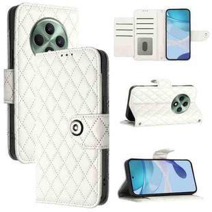 For OPPO Reno12 F 5G Global Rhombic Texture Flip Leather Phone Case with Lanyard(White)