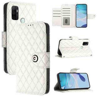 For OPPO A11s 4G Rhombic Texture Flip Leather Phone Case with Lanyard(White)