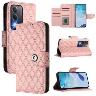 For OPPO A80 5G EU Rhombic Texture Flip Leather Phone Case with Lanyard(Coral Pink)