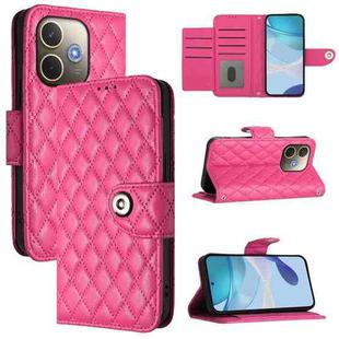 For OPPO A5 Pro 5G Global Rhombic Texture Flip Leather Phone Case with Lanyard(Rose Red)