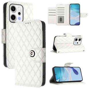For OPPO Reno14 5G Global Rhombic Texture Flip Leather Phone Case with Lanyard(White)