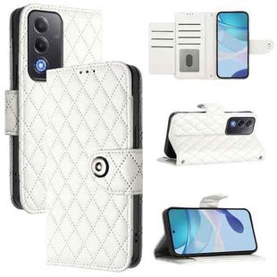 For OPPO A5 5G Global / A3 Pro 5G Global Rhombic Texture Flip Leather Phone Case with Lanyard(White)