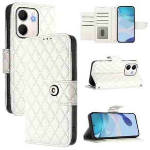 For OPPO A5x 4G Global / 5G Global Rhombic Texture Flip Leather Phone Case with Lanyard(White)