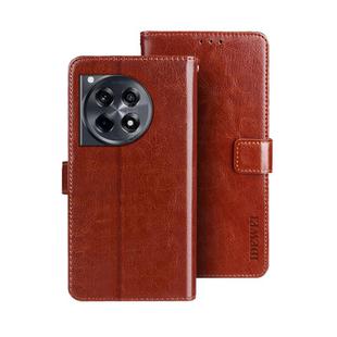 For OnePlus 12R idewei Crazy Horse Texture Leather Phone Case(Brown)