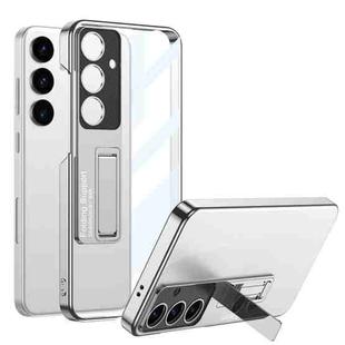 For Samsung Galaxy S24+ 5G GKK Electroplating Full Coverage Protective Phone Case with Holder(Silver)