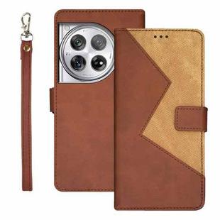 For OnePlus 12 idewei Two-color Splicing Leather Phone Case(Brown)