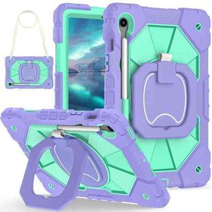 For Samsung Galaxy Tab S10 FE / S9 Contrast Color Robot Silicone Hybrid PC Tablet Case(Purple Mint Green)