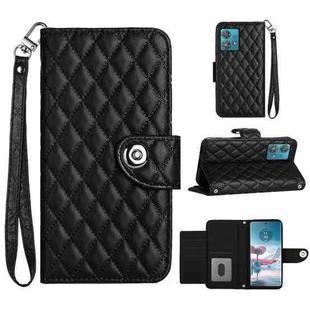 For Motorola Edge 40 Neo Rhombic Texture Flip Leather Phone Case with Lanyard(Black)