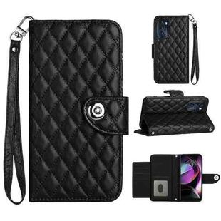 For Motorola Moto G 5G 2022 Rhombic Texture Flip Leather Phone Case with Lanyard(Black)