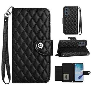 For Motorola Moto G 5G 2023 Rhombic Texture Flip Leather Phone Case with Lanyard(Black)