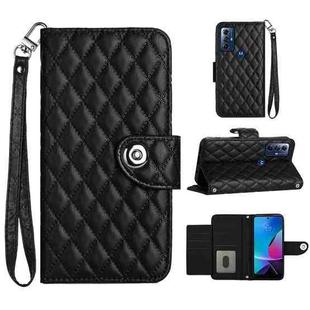 For Motorola Moto G Play 2023 / G Pure Rhombic Texture Flip Leather Phone Case with Lanyard(Black)