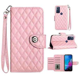 For Motorola Moto G Play 2023 / G Pure Rhombic Texture Flip Leather Phone Case with Lanyard(Pink)