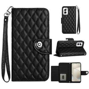 For Motorola Moto G Power 5G 2024 Rhombic Texture Flip Leather Phone Case with Lanyard(Black)