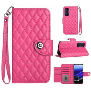 For Motorola Moto G Stylus 5G 2022 Rhombic Texture Flip Leather Phone Case with Lanyard(Rose Red)