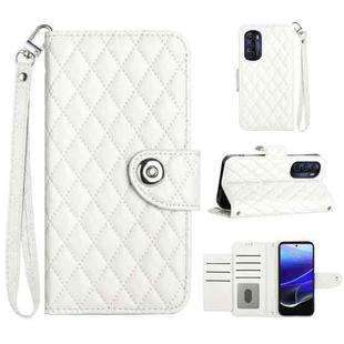 For Motorola Moto G Stylus 5G 2022 Rhombic Texture Flip Leather Phone Case with Lanyard(White)