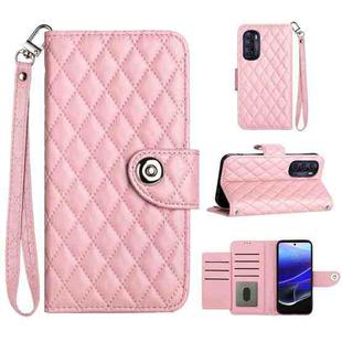 For Motorola Moto G Stylus 5G 2022 Rhombic Texture Flip Leather Phone Case with Lanyard(Pink)