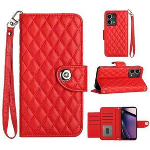 For Motorola Moto G Stylus 5G 2023 Rhombic Texture Flip Leather Phone Case with Lanyard(Red)