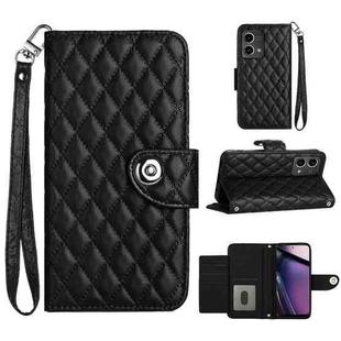 For Motorola Moto G Stylus 5G 2023 Rhombic Texture Flip Leather Phone Case with Lanyard(Black)