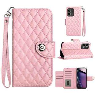 For Motorola Moto G Stylus 5G 2023 Rhombic Texture Flip Leather Phone Case with Lanyard(Pink)