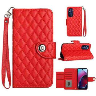 For Motorola Moto G Stylus 4G 2022 Rhombic Texture Flip Leather Phone Case with Lanyard(Red)