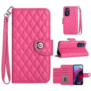For Motorola Moto G Stylus 4G 2022 Rhombic Texture Flip Leather Phone Case with Lanyard(Rose Red)