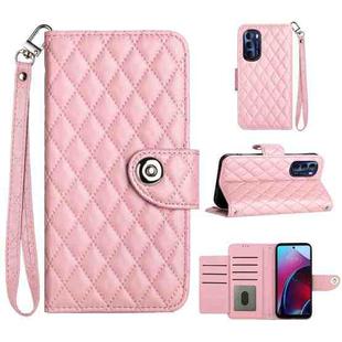 For Motorola Moto G Stylus 4G 2022 Rhombic Texture Flip Leather Phone Case with Lanyard(Pink)