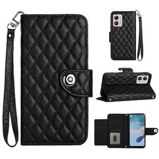 For Motorola Moto G53 / G23 / G13 Rhombic Texture Flip Leather Phone Case with Lanyard(Black)