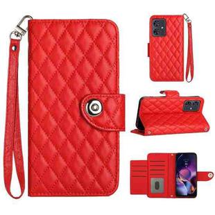 For Motorola Moto G54 Rhombic Texture Flip Leather Phone Case with Lanyard(Red)