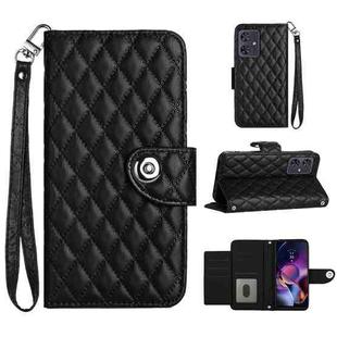 For Motorola Moto G54 Rhombic Texture Flip Leather Phone Case with Lanyard(Black)