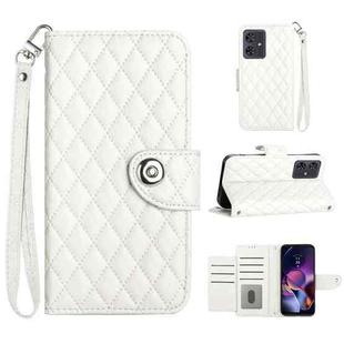 For Motorola Moto G54 Rhombic Texture Flip Leather Phone Case with Lanyard(White)