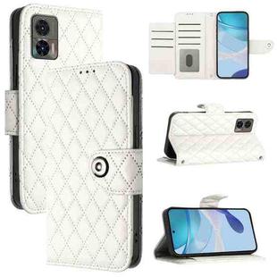 For Motorola Edge 30 Neo Rhombic Texture Flip Leather Phone Case with Lanyard(White)