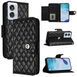 For Motorola Edge 50 Fusion Rhombic Texture Flip Leather Phone Case with Lanyard(Black)