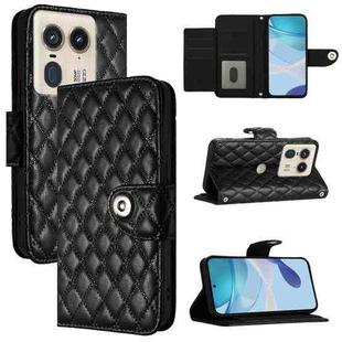 For Motorola Edge 50 Ultra Rhombic Texture Flip Leather Phone Case with Lanyard(Black)