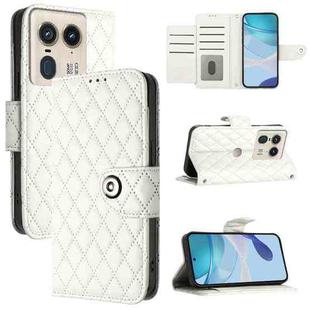 For Motorola Edge 50 Ultra Rhombic Texture Flip Leather Phone Case with Lanyard(White)