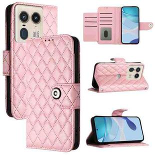 For Motorola Edge 50 Ultra Rhombic Texture Flip Leather Phone Case with Lanyard(Pink)