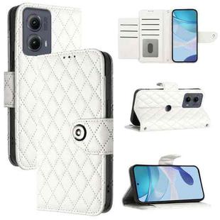 For Motorola Edge 2024 Rhombic Texture Flip Leather Phone Case with Lanyard(White)