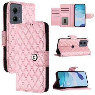 For Motorola Edge 2024 Rhombic Texture Flip Leather Phone Case with Lanyard(Pink)