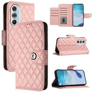 For Motorola Edge X30 Rhombic Texture Flip Leather Phone Case with Lanyard(Coral Pink)