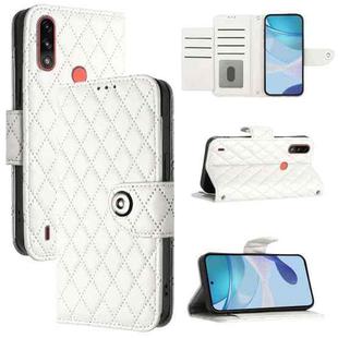 For Motorola Moto E7 Power Rhombic Texture Flip Leather Phone Case with Lanyard(White)