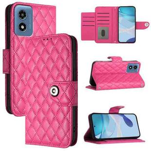 For Motorola Moto G 5G 2024 Global Rhombic Texture Flip Leather Phone Case with Lanyard(Rose Red)