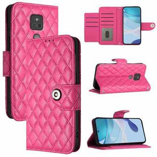 For Motorola Moto G Play 2021 Rhombic Texture Flip Leather Phone Case with Lanyard(Rose Red)