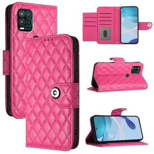 For Motorola Moto G Stylus 5G 2021 Rhombic Texture Flip Leather Phone Case with Lanyard(Rose Red)