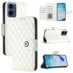 For Motorola Moto G24 Power India Rhombic Texture Flip Leather Phone Case with Lanyard(White)