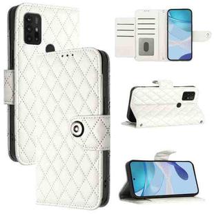 For Motorola Moto G10 Power Rhombic Texture Flip Leather Phone Case with Lanyard(White)