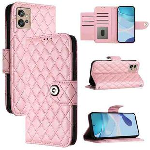 For Motorola Moto G32 Rhombic Texture Flip Leather Phone Case with Lanyard(Pink)