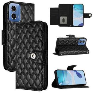 For Motorola Moto G34 Rhombic Texture Flip Leather Phone Case with Lanyard(Black)
