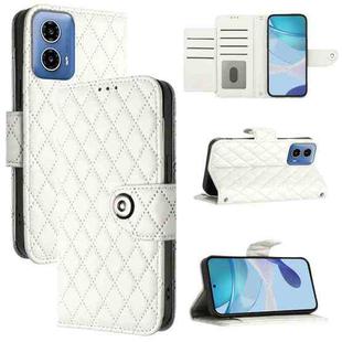 For Motorola Moto G34 Rhombic Texture Flip Leather Phone Case with Lanyard(White)