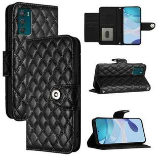 For Motorola Moto G42 Rhombic Texture Flip Leather Phone Case with Lanyard(Black)