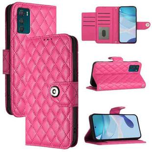 For Motorola Moto G42 Rhombic Texture Flip Leather Phone Case with Lanyard(Rose Red)
