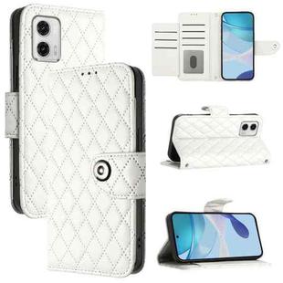 For Motorola Moto G73 Rhombic Texture Flip Leather Phone Case with Lanyard(White)